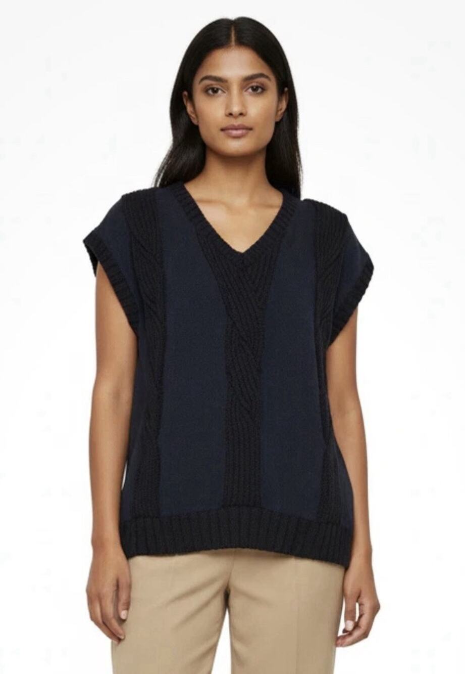 Sachin Babi for Ankasa Women's L Black Silk Mixed Media Cable Knit Tunic Top